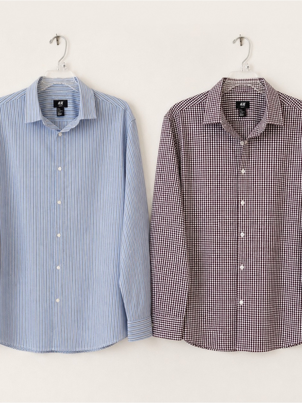 Lot or 2 H&M Light Blue Stripe & Burgundy Gingham Dress Shirts
